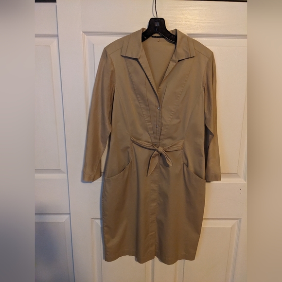 Elie Tahari Khaki Tie Waist Shirt Dress, Sz 8 - Picture 2 of 8